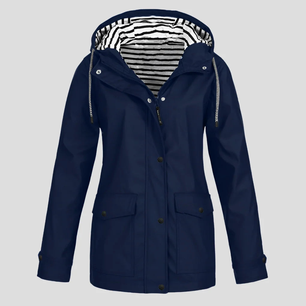 Women's Hooded Jacket Waterproof & Windproof Zippered Pockets