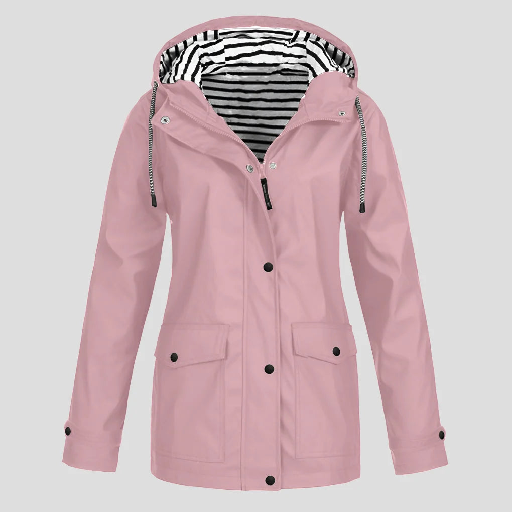 Women's Hooded Jacket Waterproof & Windproof Zippered Pockets