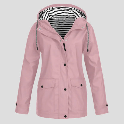Women's Hooded Jacket Waterproof & Windproof Zippered Pockets