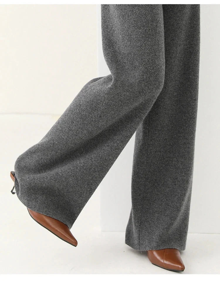 Women's Pants Merino Wool High-Waist Wide-Leg