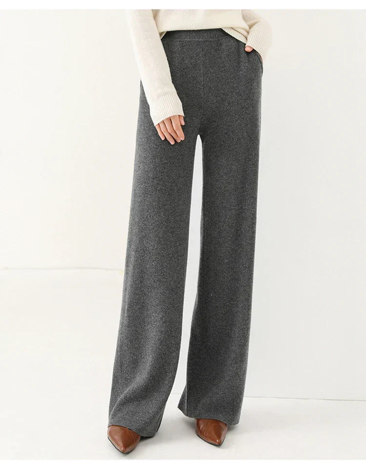 Women's Pants Merino Wool High-Waist Wide-Leg