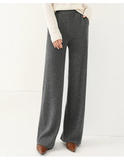 Women's Pants Merino Wool High-Waist Wide-Leg