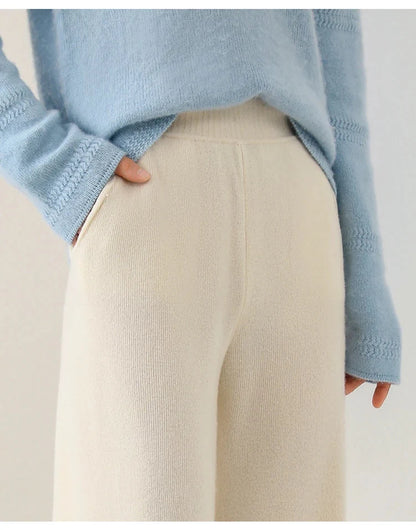 Women's Pants Merino Wool High-Waist Wide-Leg