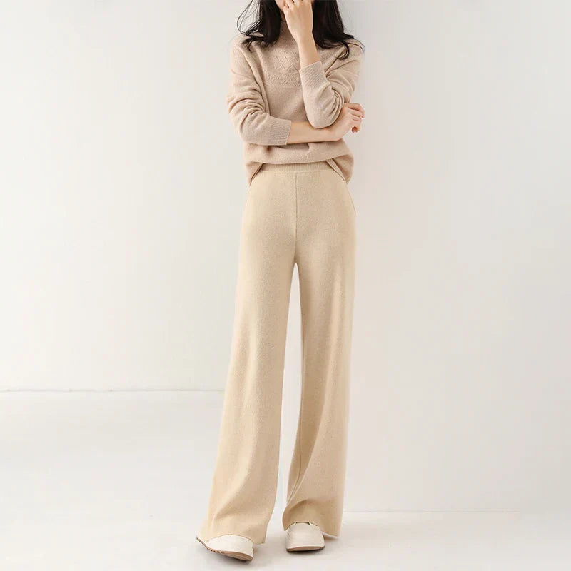 Women's Pants Merino Wool High-Waist Wide-Leg