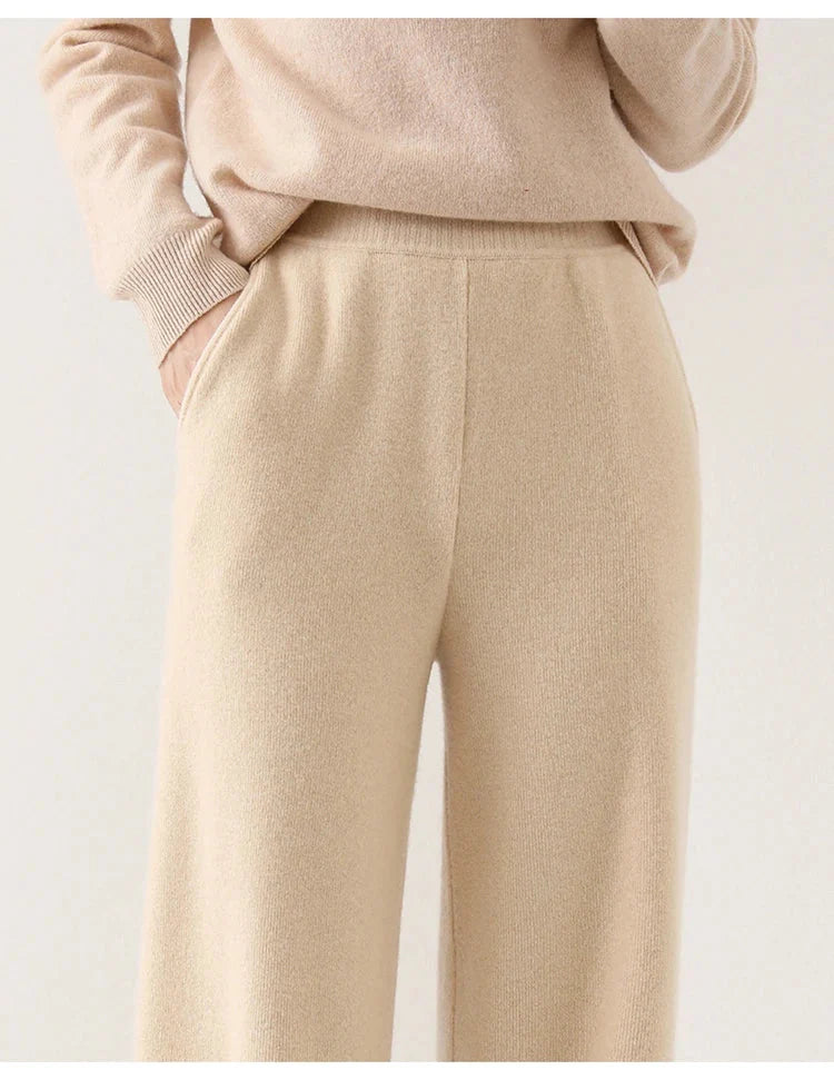 Women's Pants Merino Wool High-Waist Wide-Leg