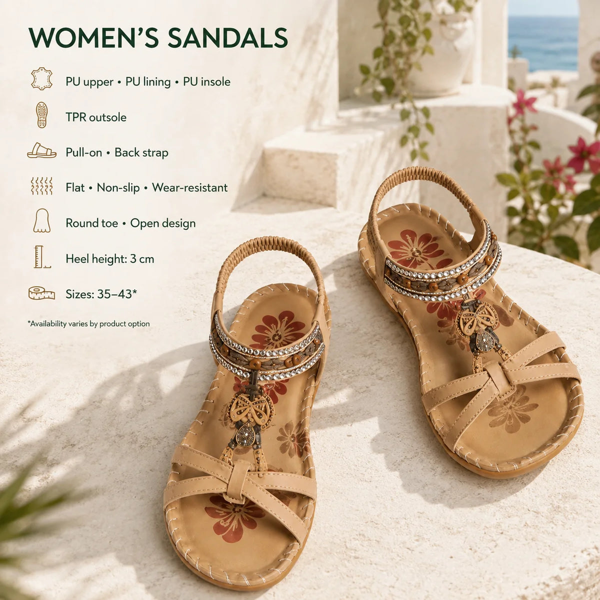 Women's Sandals Slip-On Back Strap Padded Footbed Textured Outsole