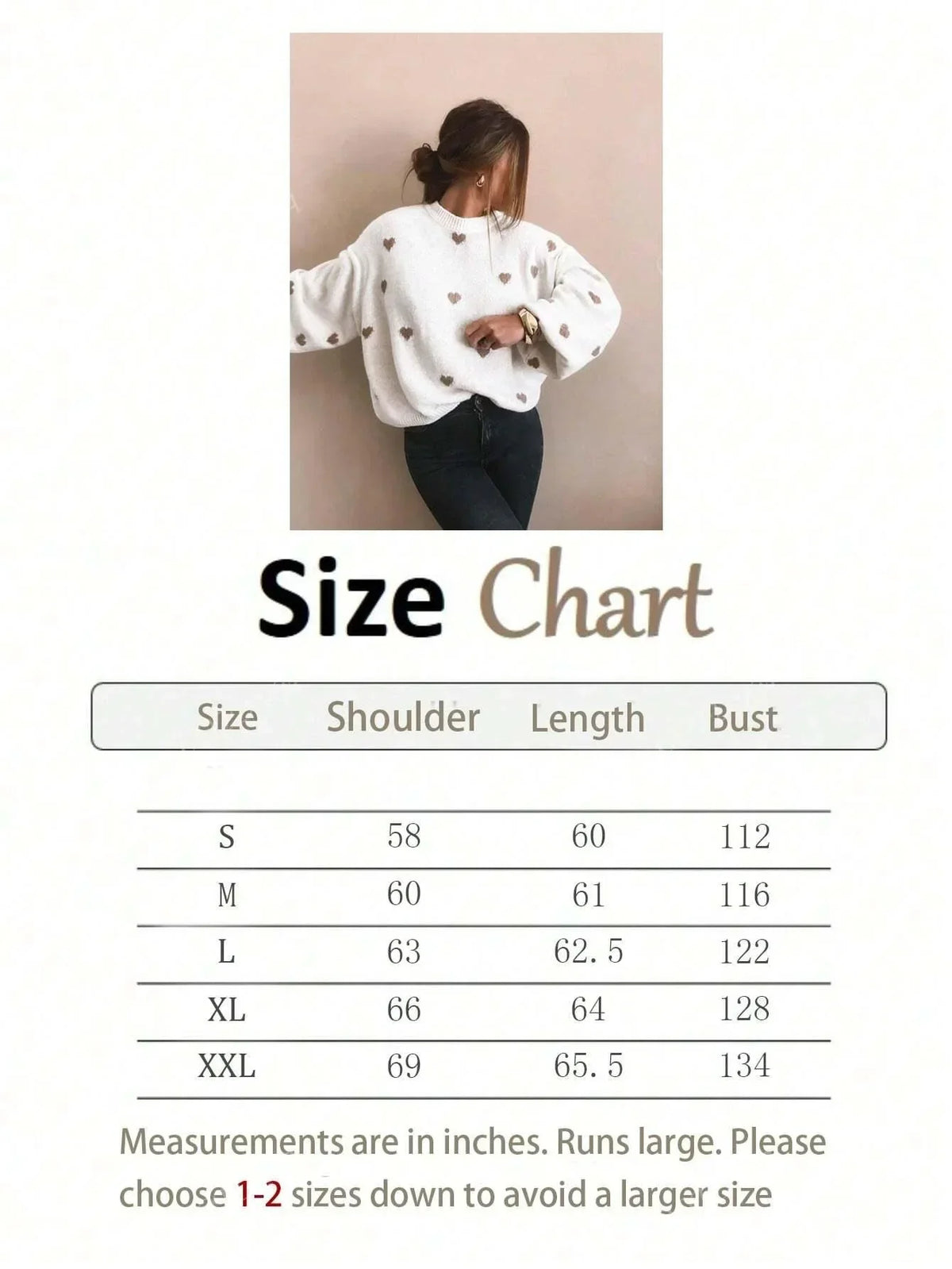 Women's Sweater Playful Heart Print Relaxed Fit Soft Fabric
