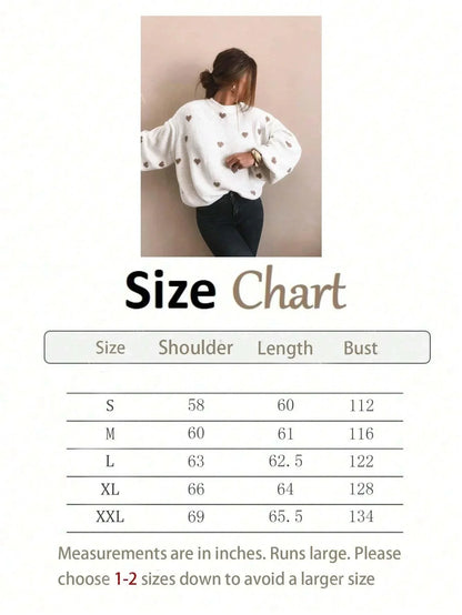 Women's Sweater Playful Heart Print Relaxed Fit Soft Fabric