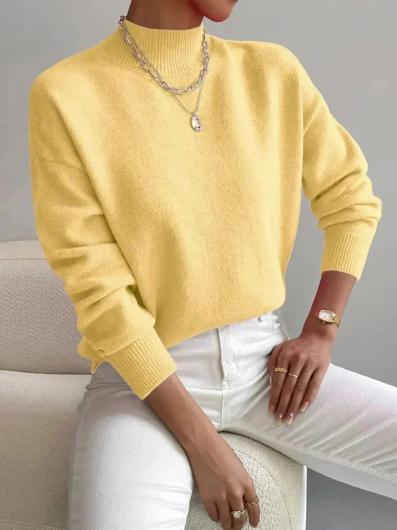 Women's Sweater Soft Knit Raised Neckline Straight Fit