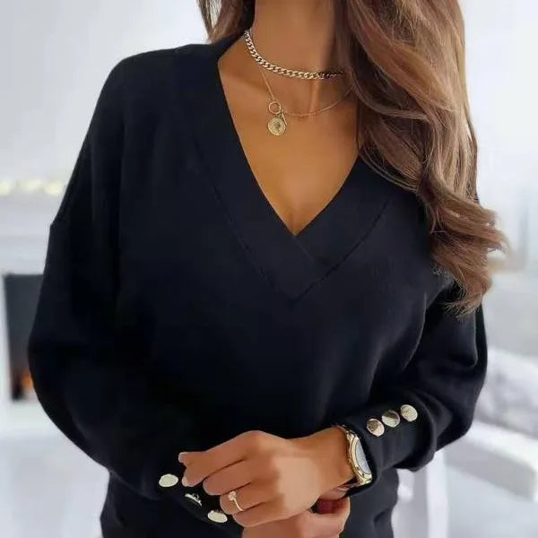 Women's Sweater V-Neck & Button Front Soft Lightweight Knit