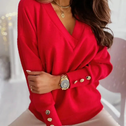 Women's Sweater V-Neck & Button Front Soft Lightweight Knit