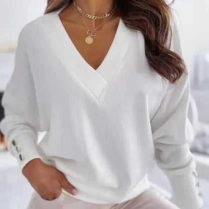 Women's Sweater V-Neck & Button Front Soft Lightweight Knit