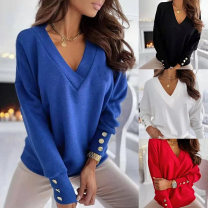 Women's Sweater V-Neck & Button Front Soft Lightweight Knit
