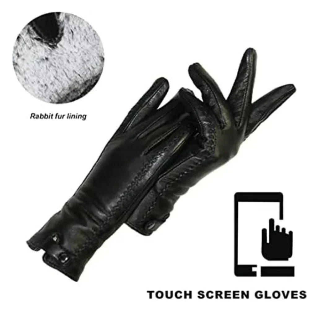 Women's Vintage Leather Gloves Wool Or Rabbit Fur Lined