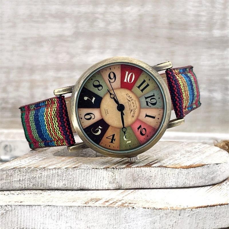 Women's Watch Braided Faux Leather Band Vintage Bronze Dial
