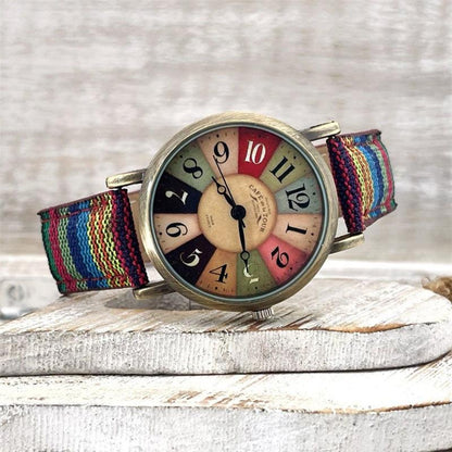 Women's Watch Braided Faux Leather Band Vintage Bronze Dial
