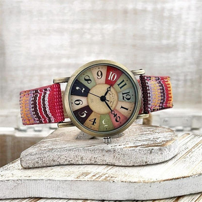 Women's Watch Braided Faux Leather Band Vintage Bronze Dial