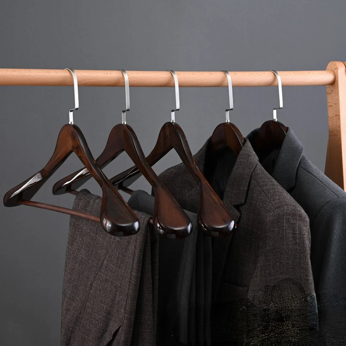 Wooden Hangers Curved Design Metal Accents Set of 4