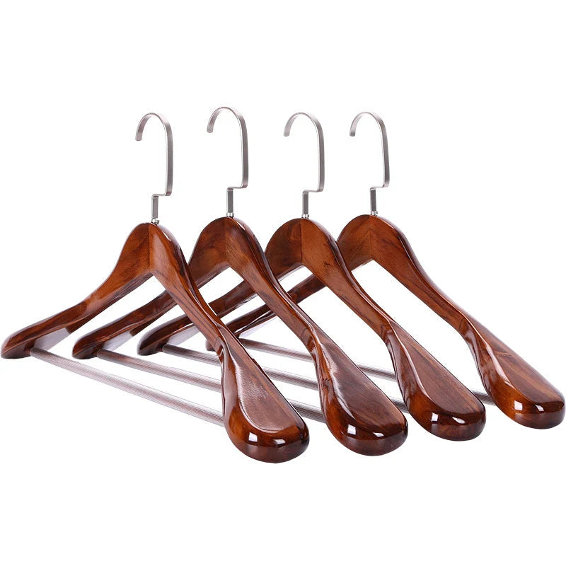 Wooden Hangers Curved Design Metal Accents Set of 4