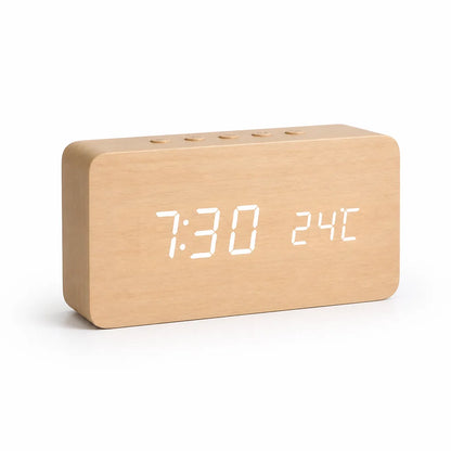 Wooden LED Voice Control Alarm Clock