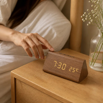 Wooden LED Voice Control Alarm Clock