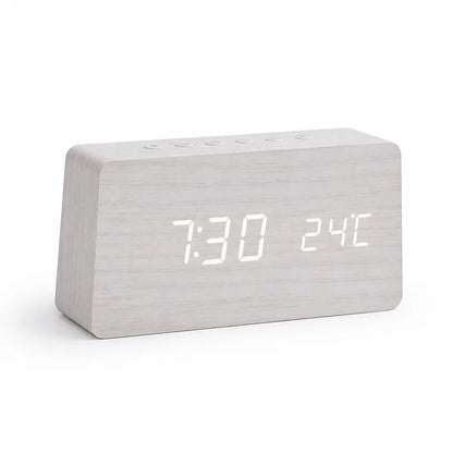 Wooden LED Voice Control Alarm Clock