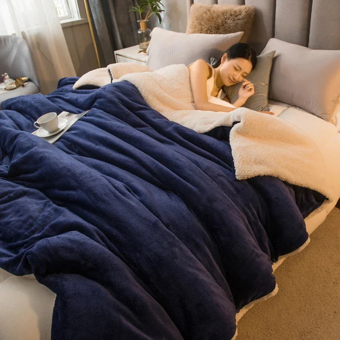 Wool Blanket Double-Sided Flannel & Cashmere Lined