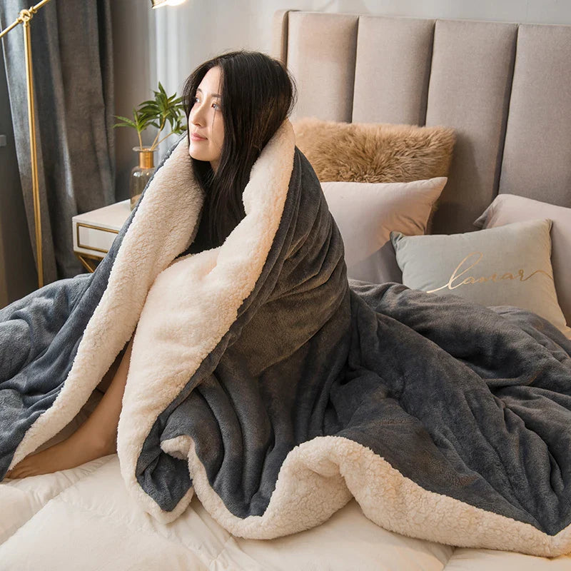 Wool Blanket Double-Sided Flannel & Cashmere Lined