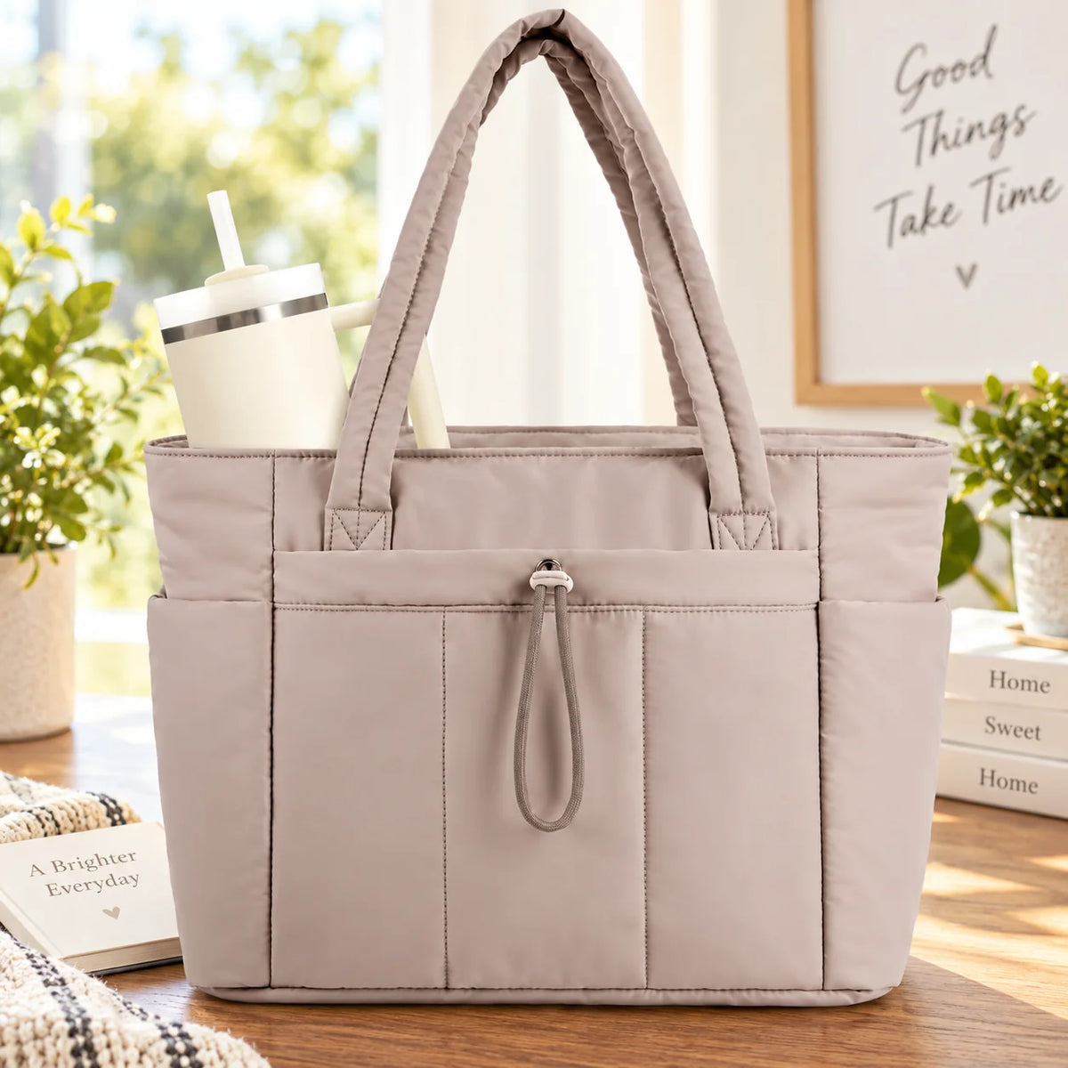 Work Tote Quilted Puffer Laptop Sleeve & Tumbler Holder