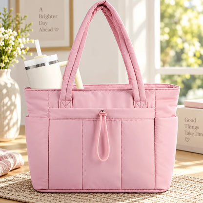 Work Tote Quilted Puffer Laptop Sleeve & Tumbler Holder