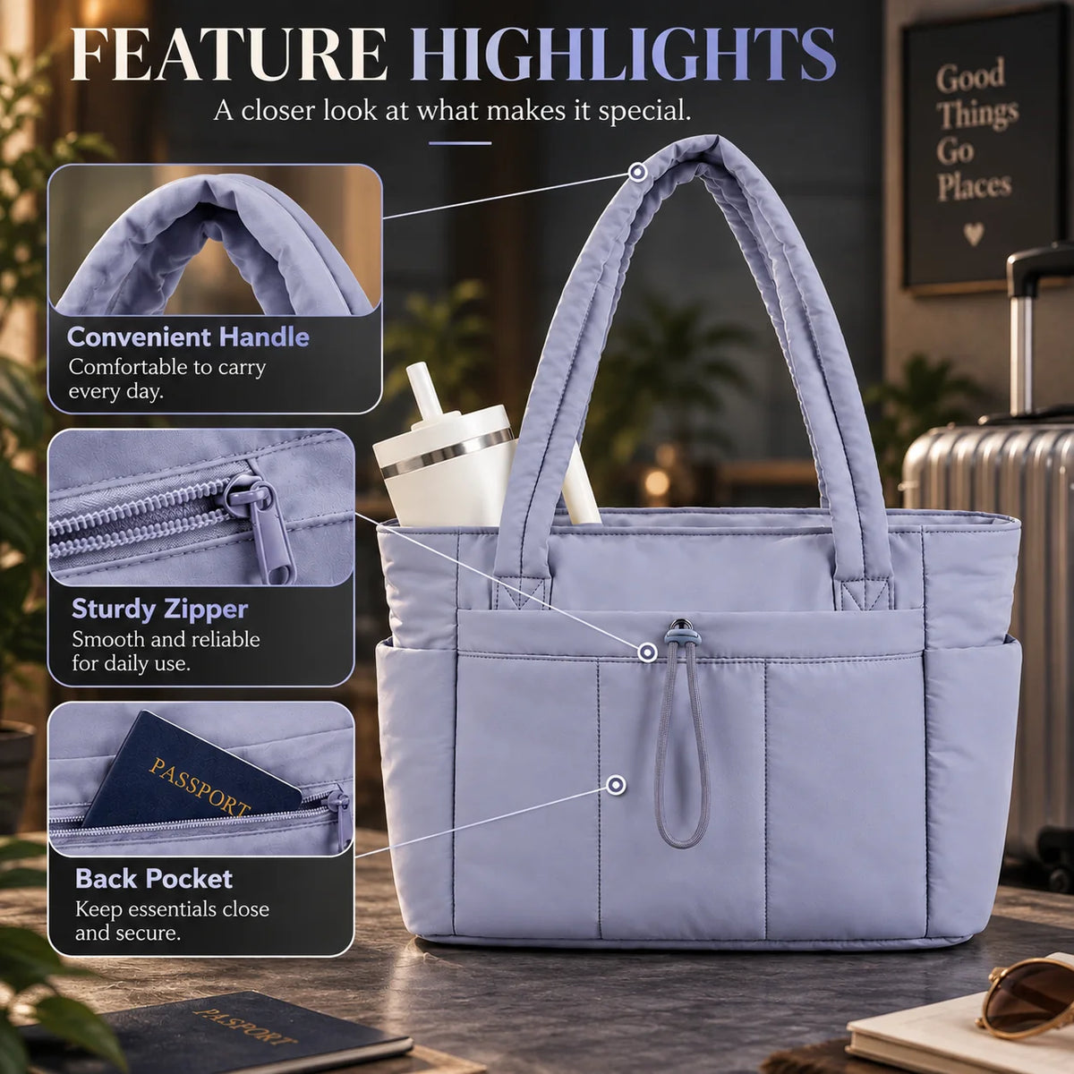 Work Tote Quilted Puffer Laptop Sleeve & Tumbler Holder