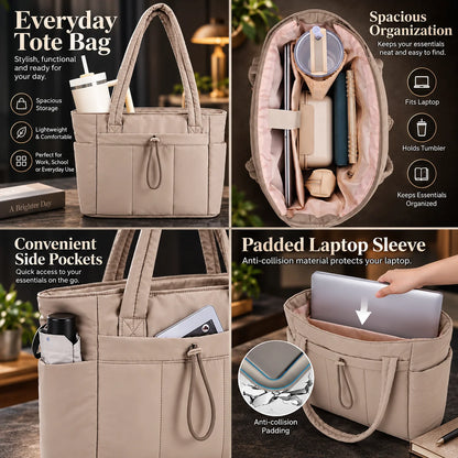Work Tote Quilted Puffer Laptop Sleeve & Tumbler Holder