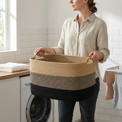 Woven Storage Basket Collapsible With Handles Machine Washable