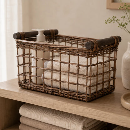 Woven Storage Basket Handwoven Natural Fiber Handles