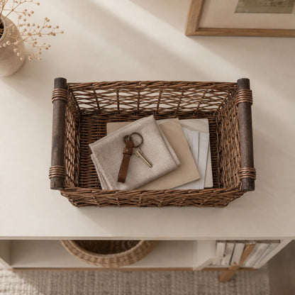 Woven Storage Basket Handwoven Natural Fiber Handles
