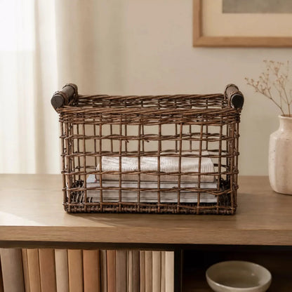 Woven Storage Basket Handwoven Natural Fiber Handles